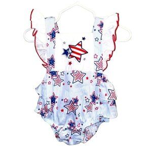 Good Lad Patriotic Star Ruffle Bubble Romper Infant Girls Size 12 Months Very ge